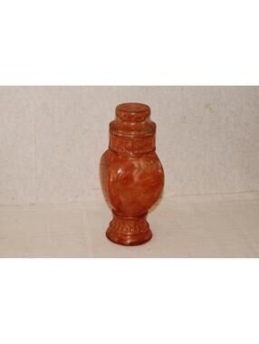 Vintage Tall Orange Glass Hand Painted Jar
